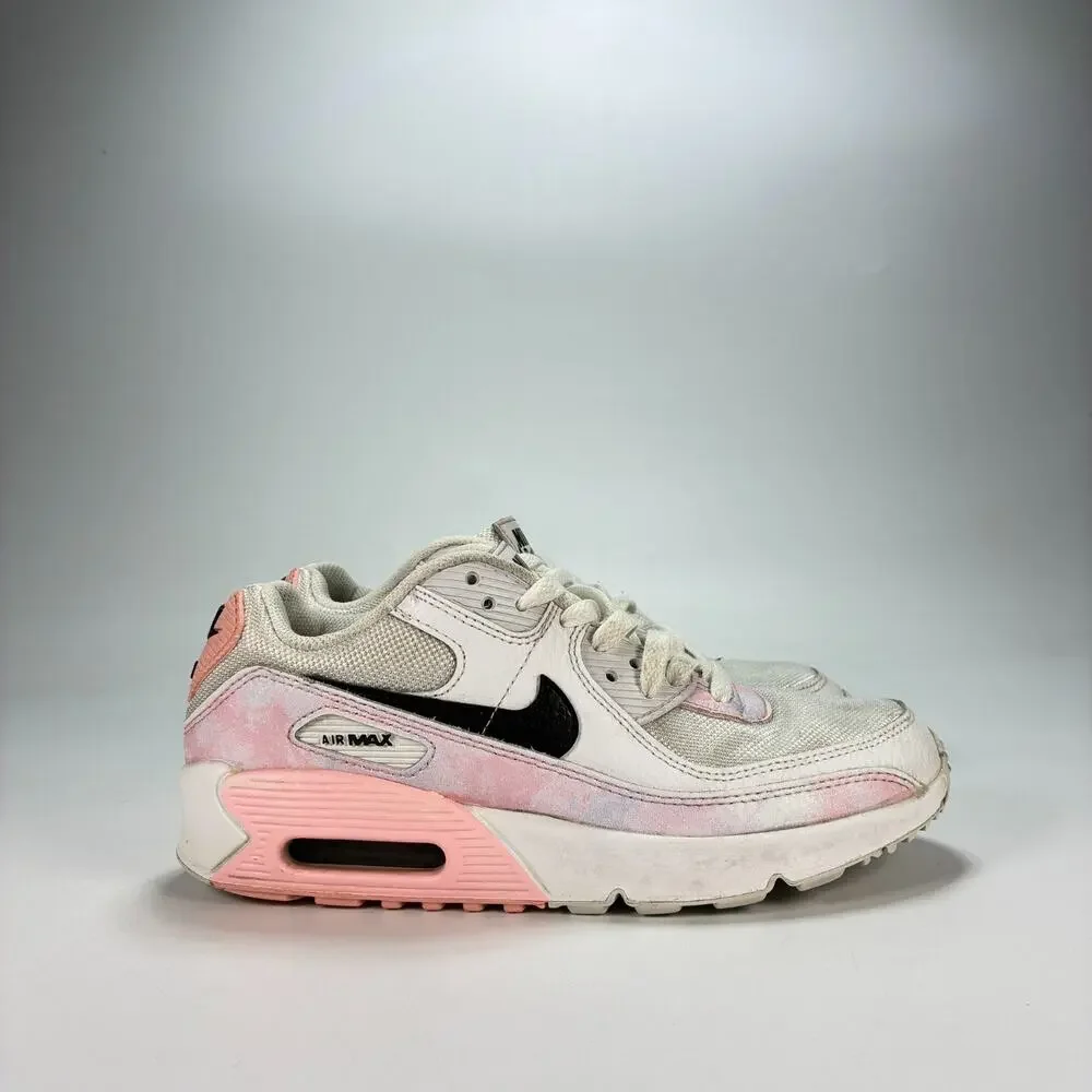 Nike Air Max 90 White Pink Tie Dye Casual Sneakers Shoes DM3110-100 Youth Sz 5Y